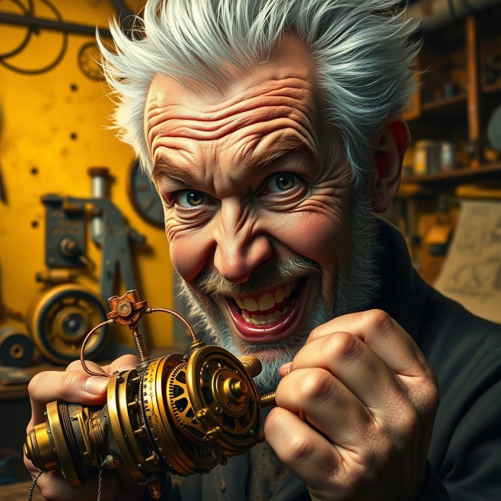 Mad Inventor Assembles Intricate Mechanical Device in Hyper-...