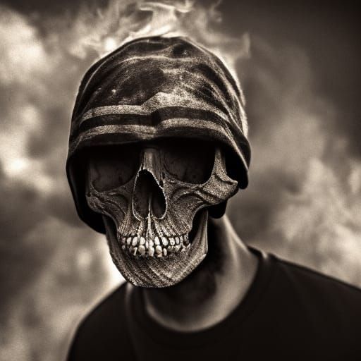 Detailed Skull with Eagle Wing on Fire Background