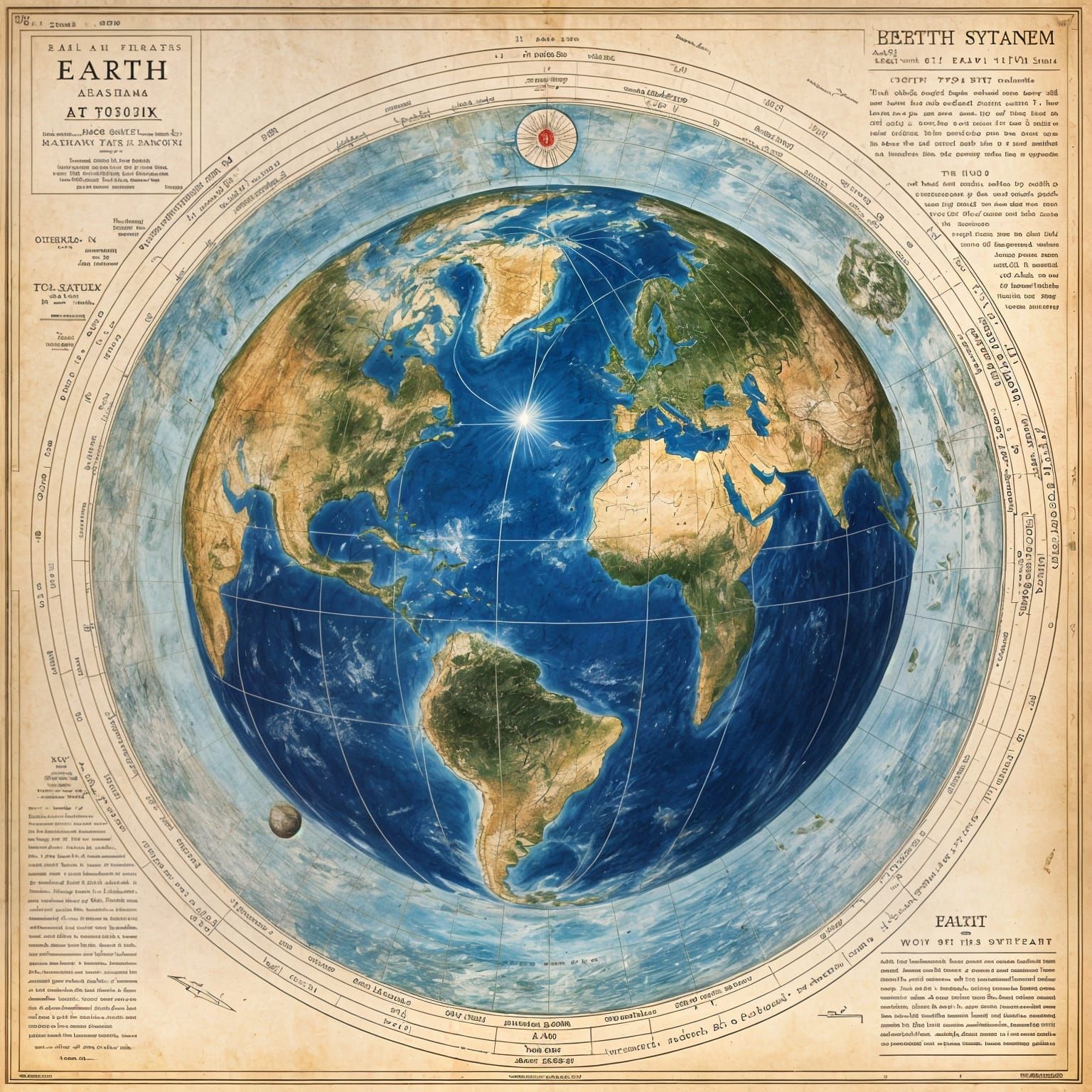 Earth in Solar System as Vintage Paper Map