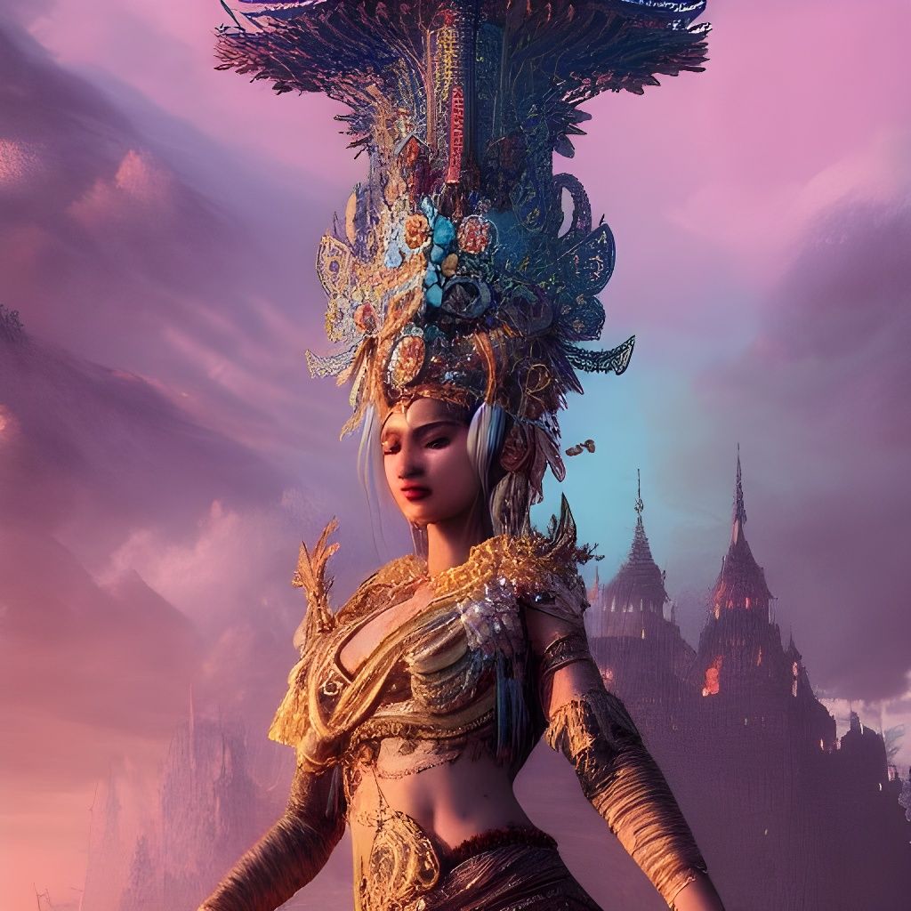 Goddess with Castle Headdress Fantasy Art