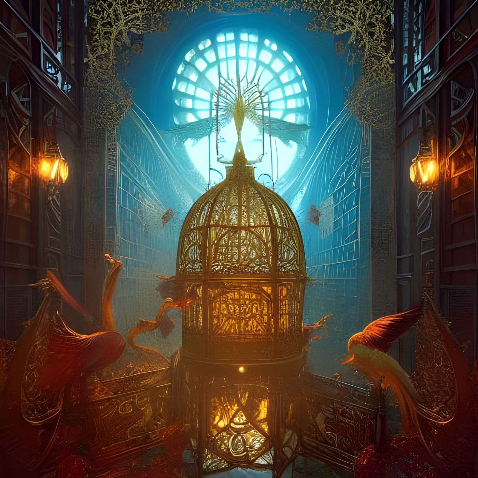 Phoenix in Golden Cage, Fantasy Art