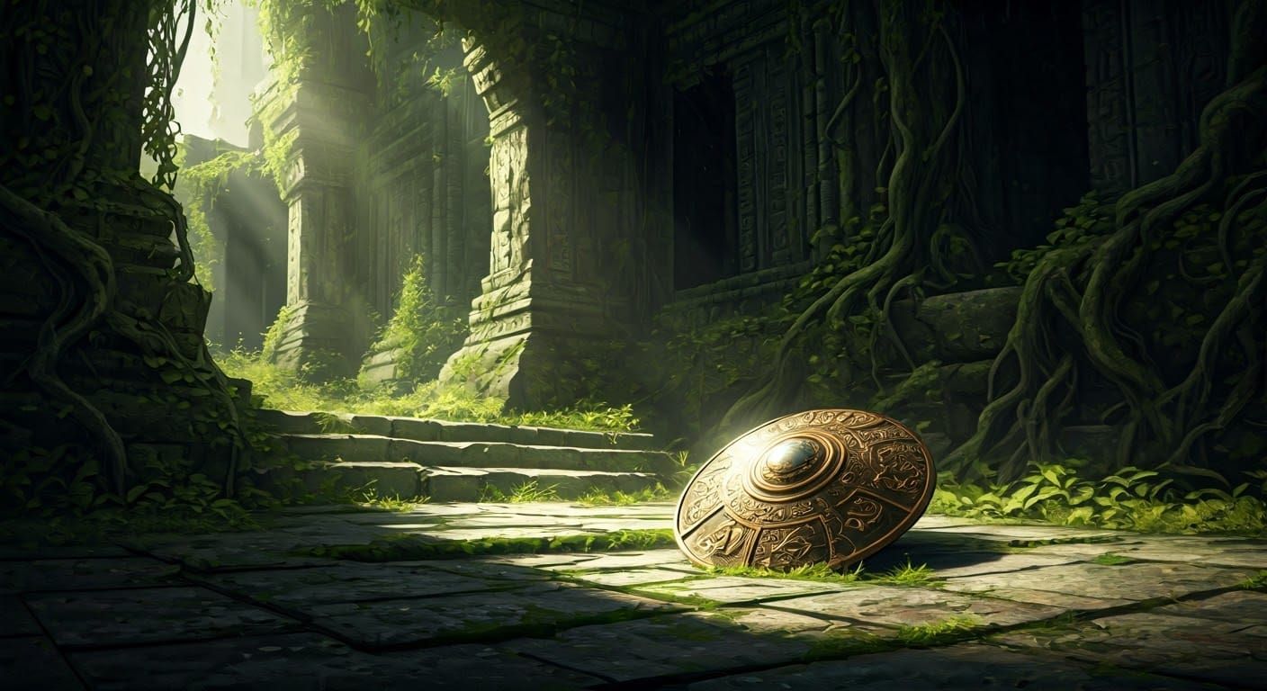 Ancient Temple's Golden Relic in Vines