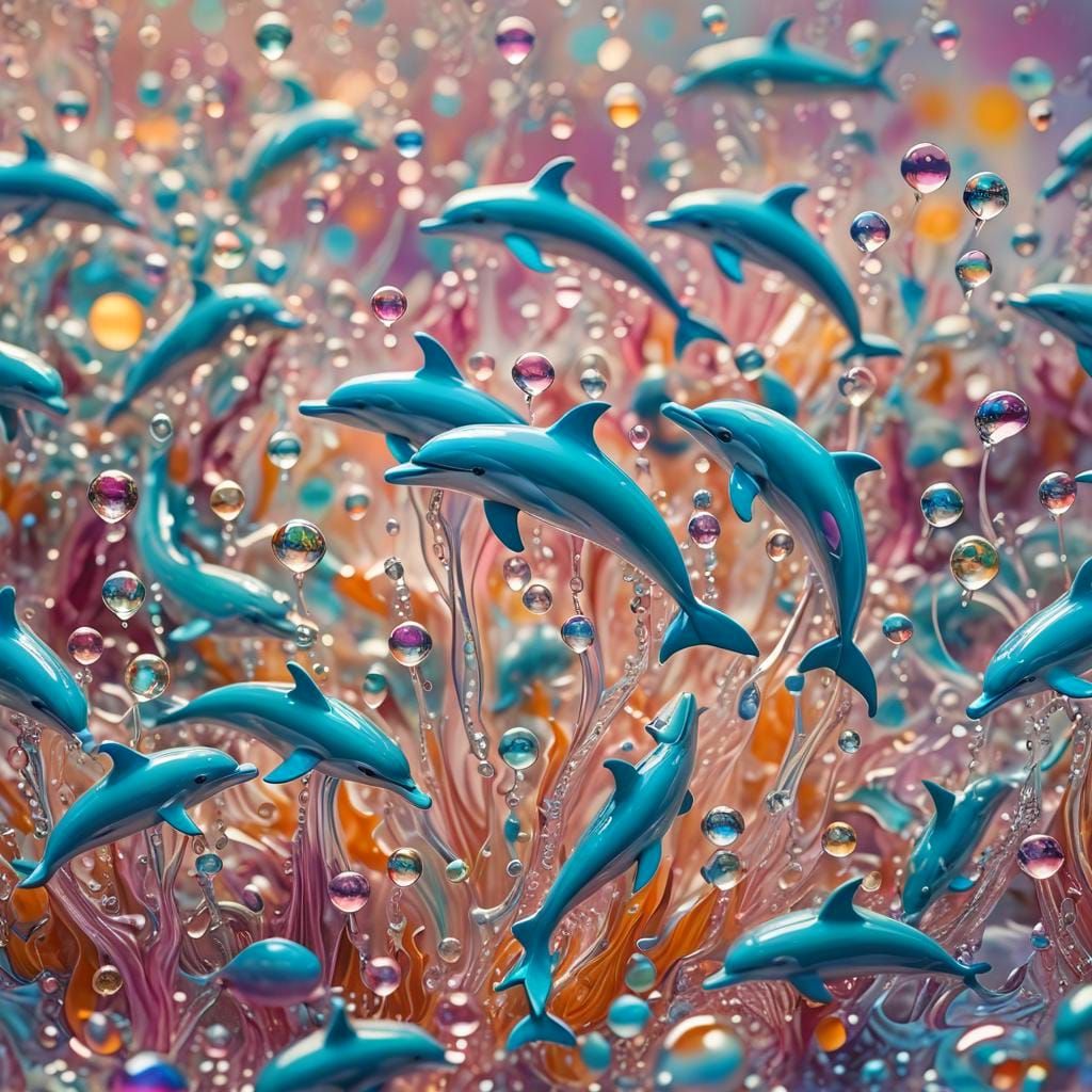 Dolphin Fractal Liquid Acrylic Particle Art