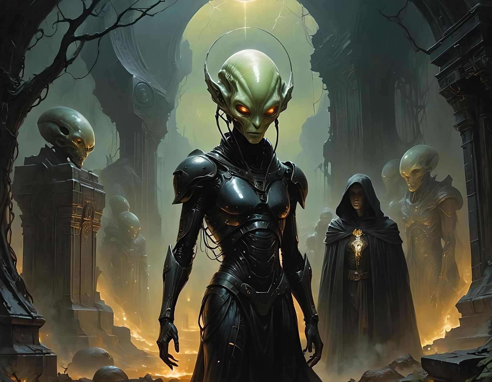 Eerie Alien in Graveyard Fantasy Art