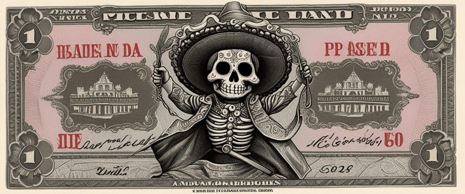 Mexican Peso Note in Posada Style