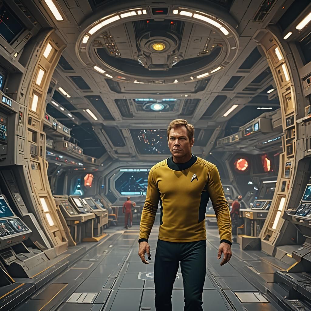 Captain Kirk on the USS Enterprise in Matte Painting Style