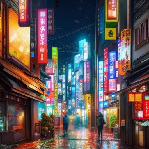 Tokyo Street View in Manga Dieselpunk Style