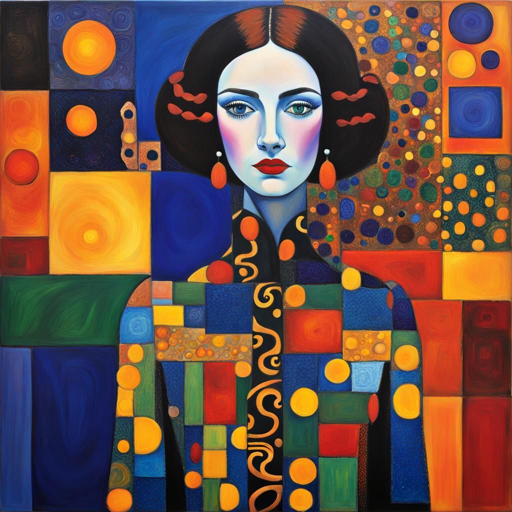 Woman, painting mixing several art styles