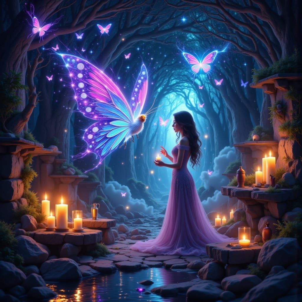 Mystical Painter Creates Neon Butterflies in Ethereal Studio