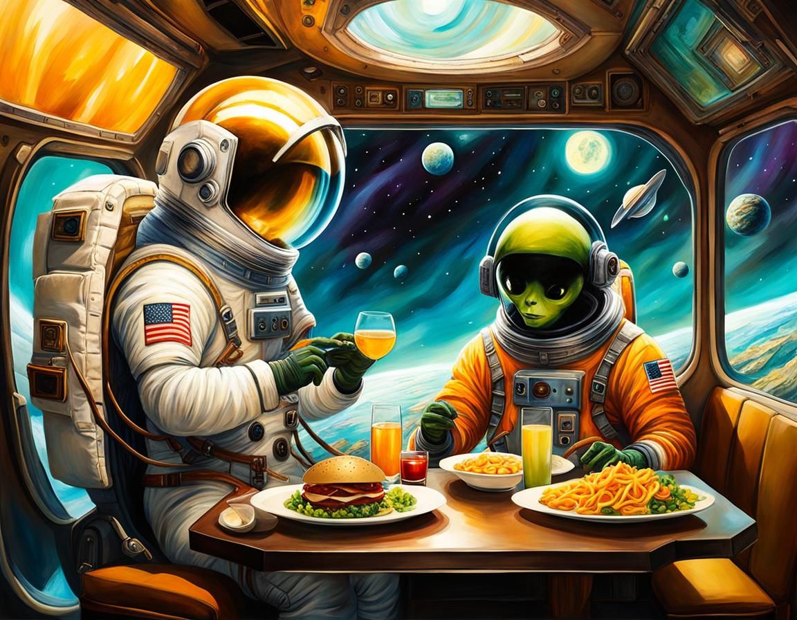 Eating lunch with a colleague alien