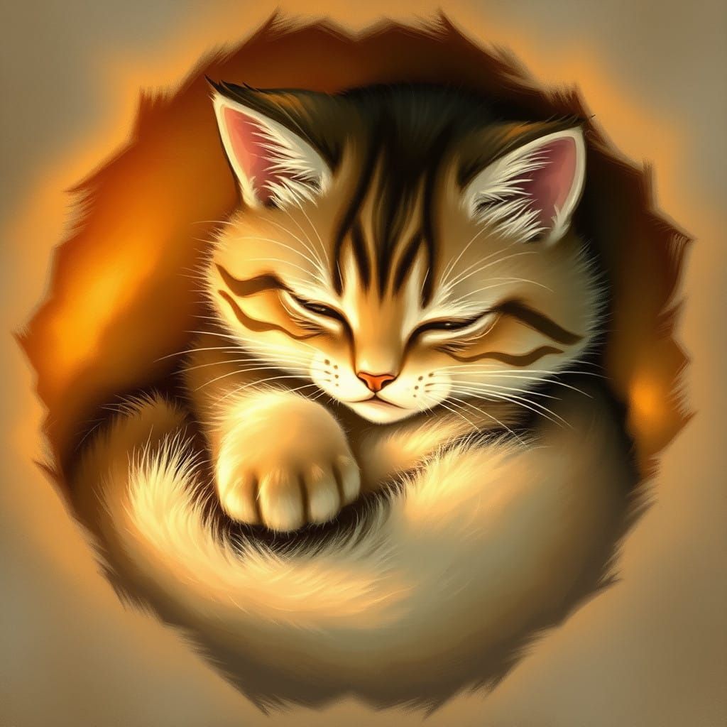 Whimsical Cat in Warm Golden Light