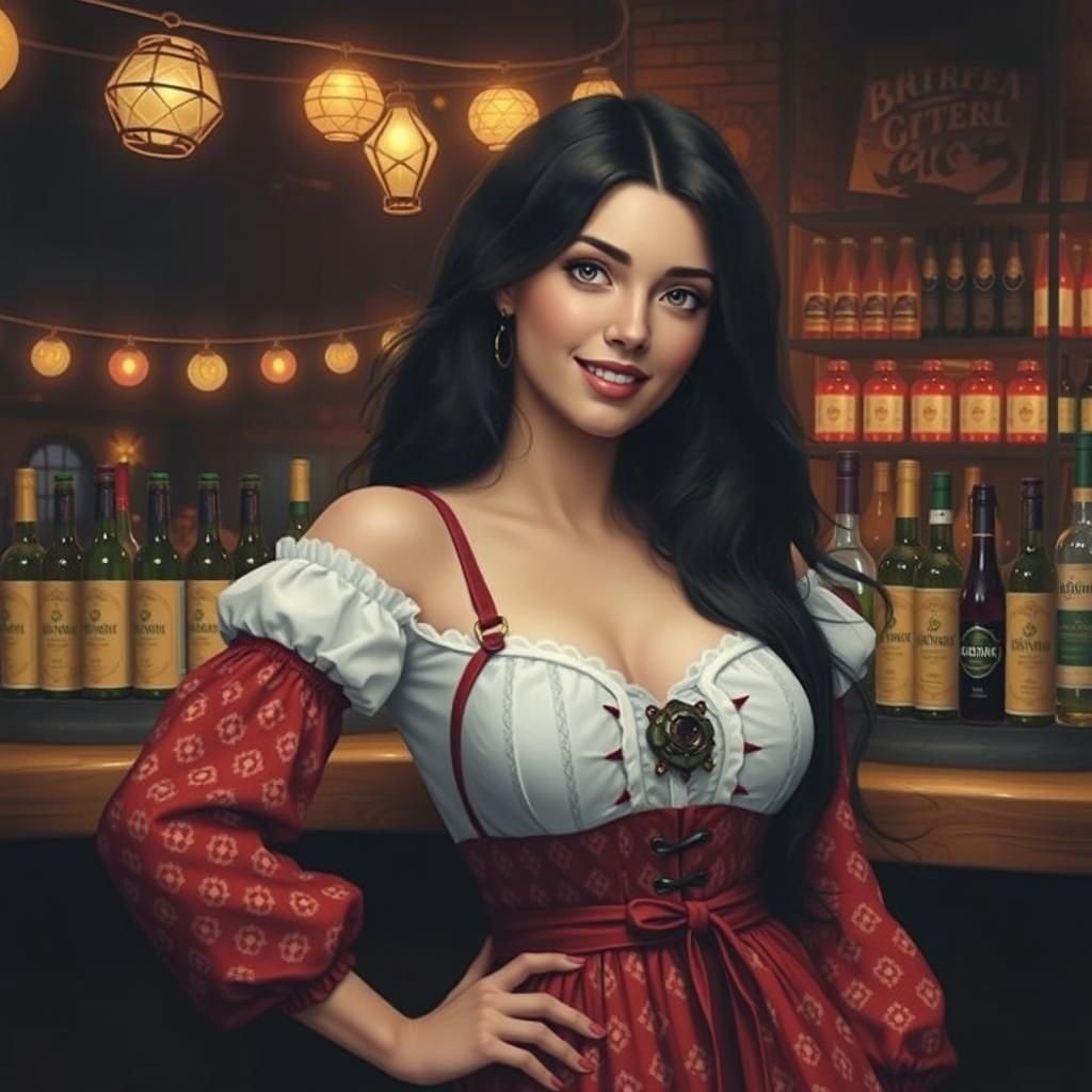 Bavarian Bartender in Oktoberfest Garden, Expressive Portrai...