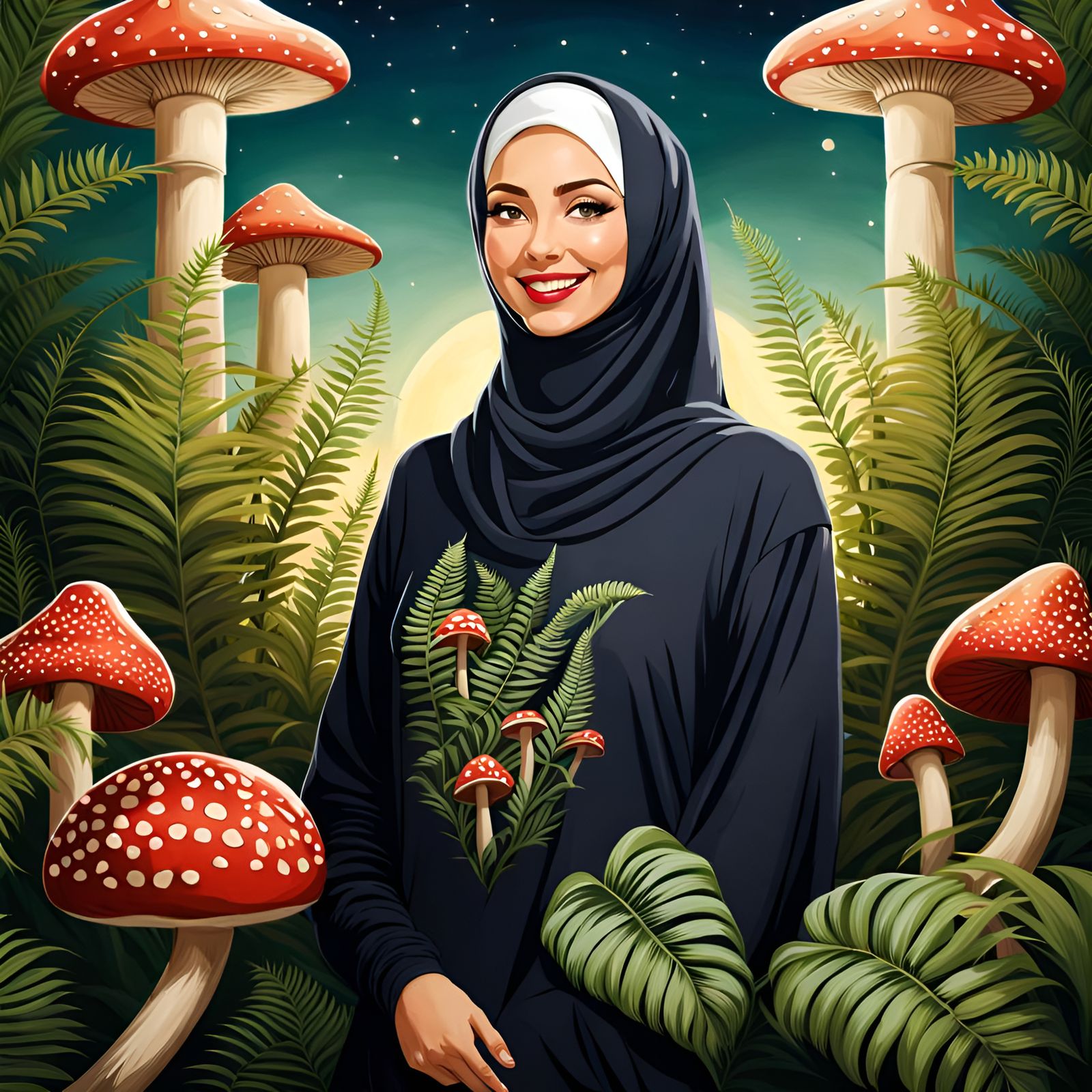 Hijabi Woman in a Mystic Garden