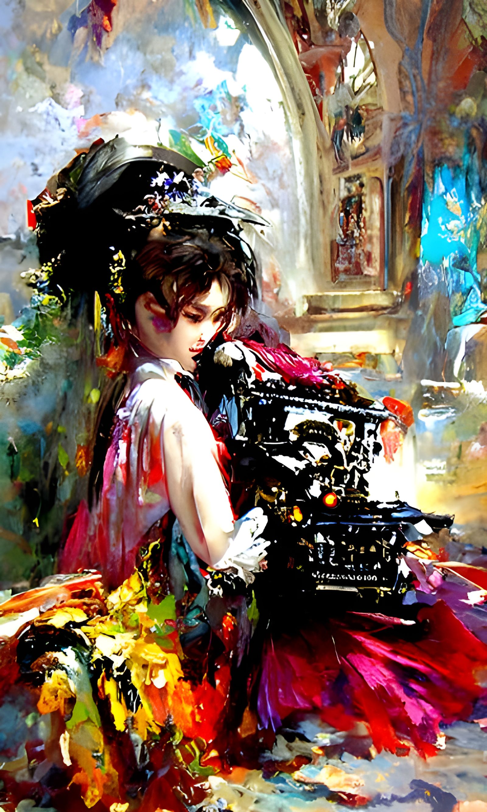 Typewriter in Pino Daeni Style: Romantic Film Noir
