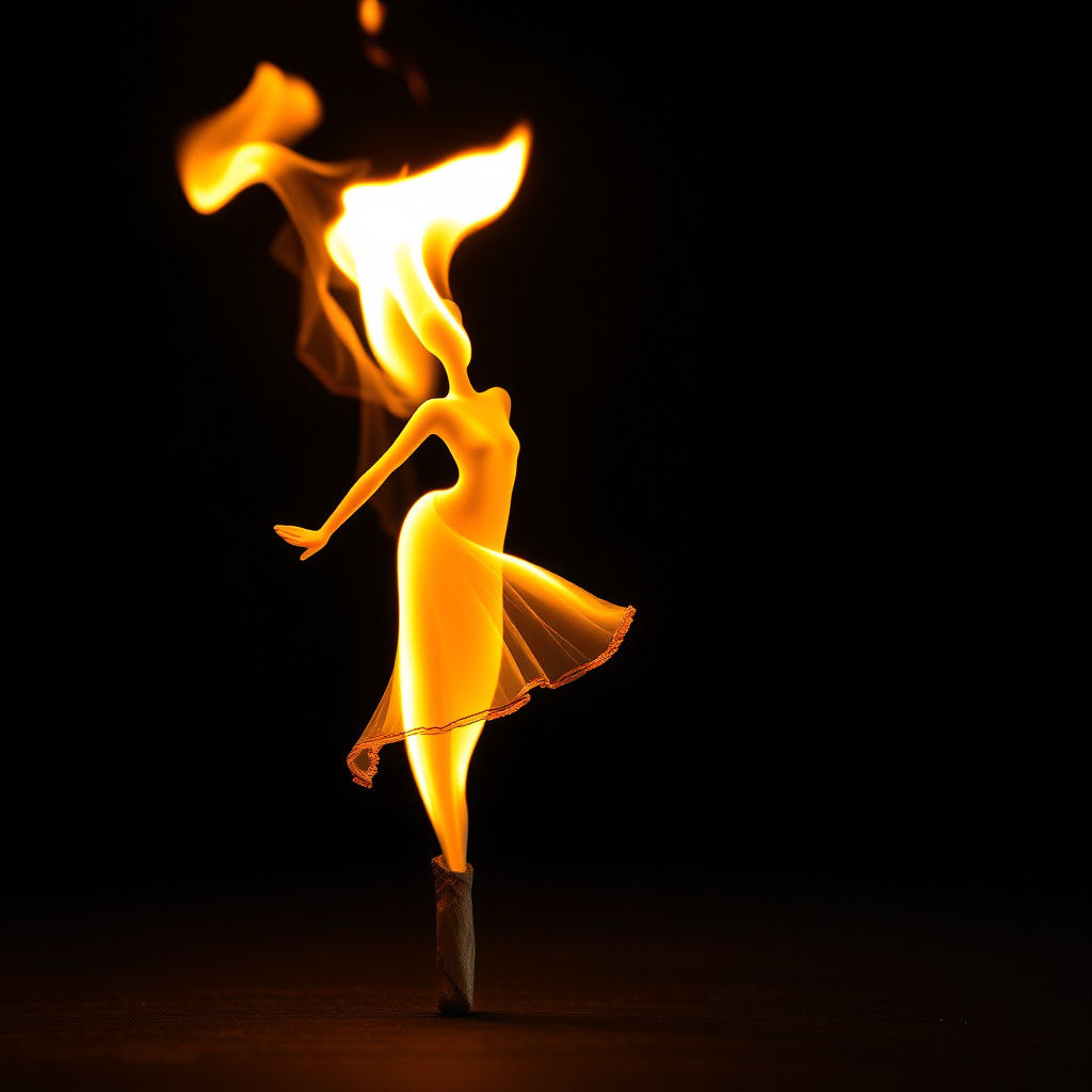 Fiery Dancer on Match Head: Surreal Image