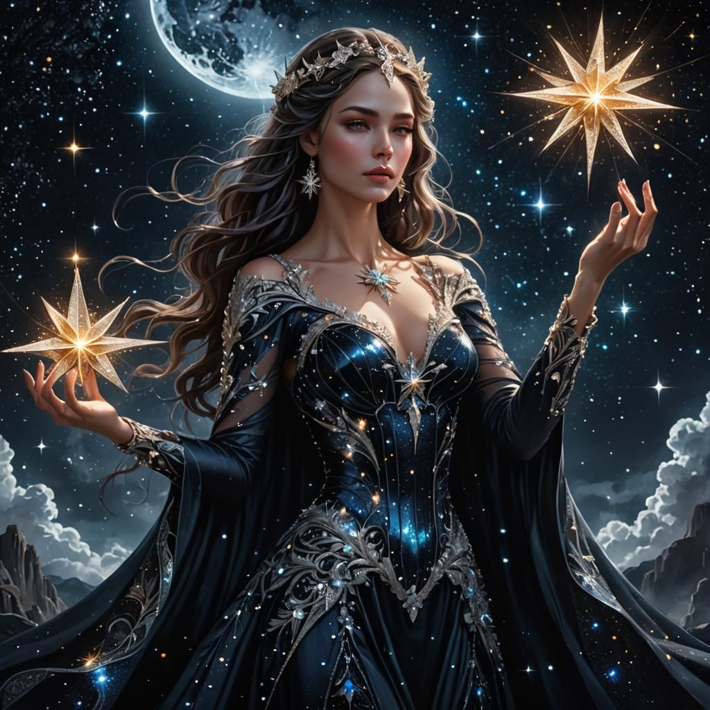 Sparkling Star Goddess in Night Sky