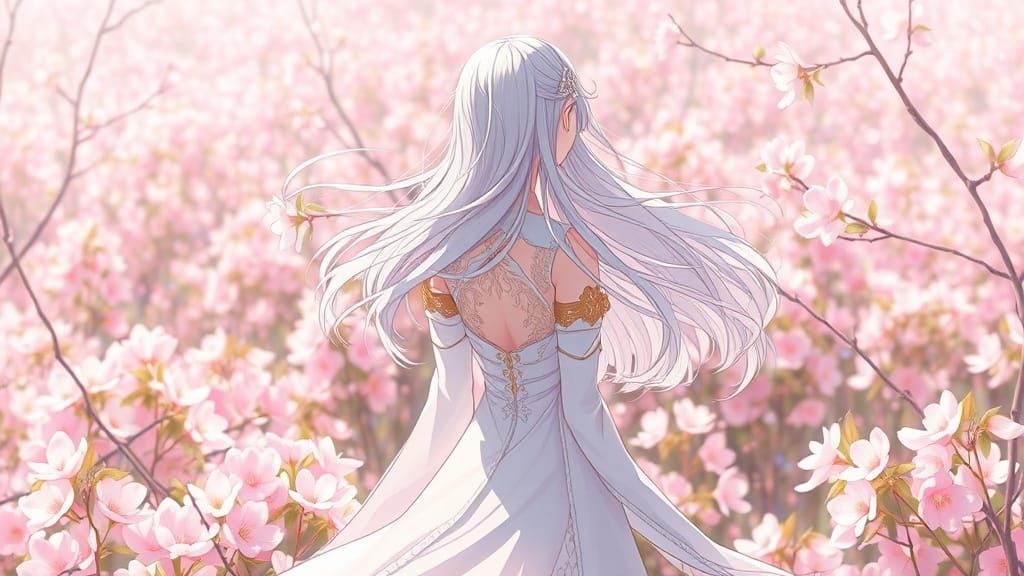 Anime Goddess in Whimsical Flower Field