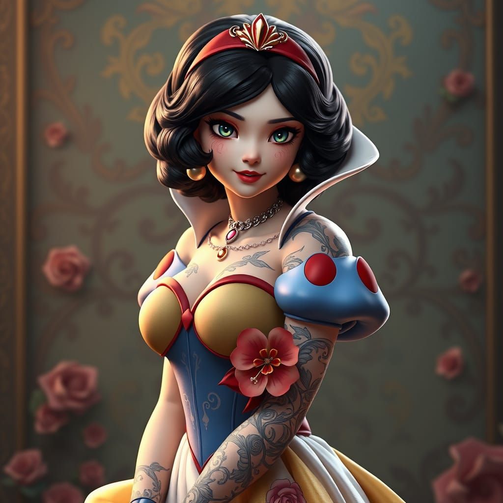 Tattooed Disney Princess in Anime Style