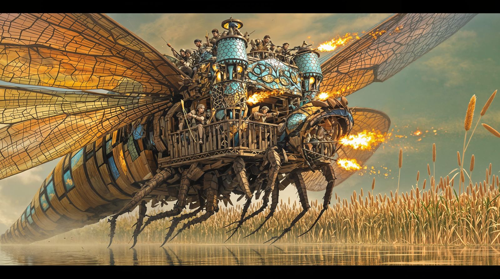 Dragonfly Warriors Clash in Fiery Sky