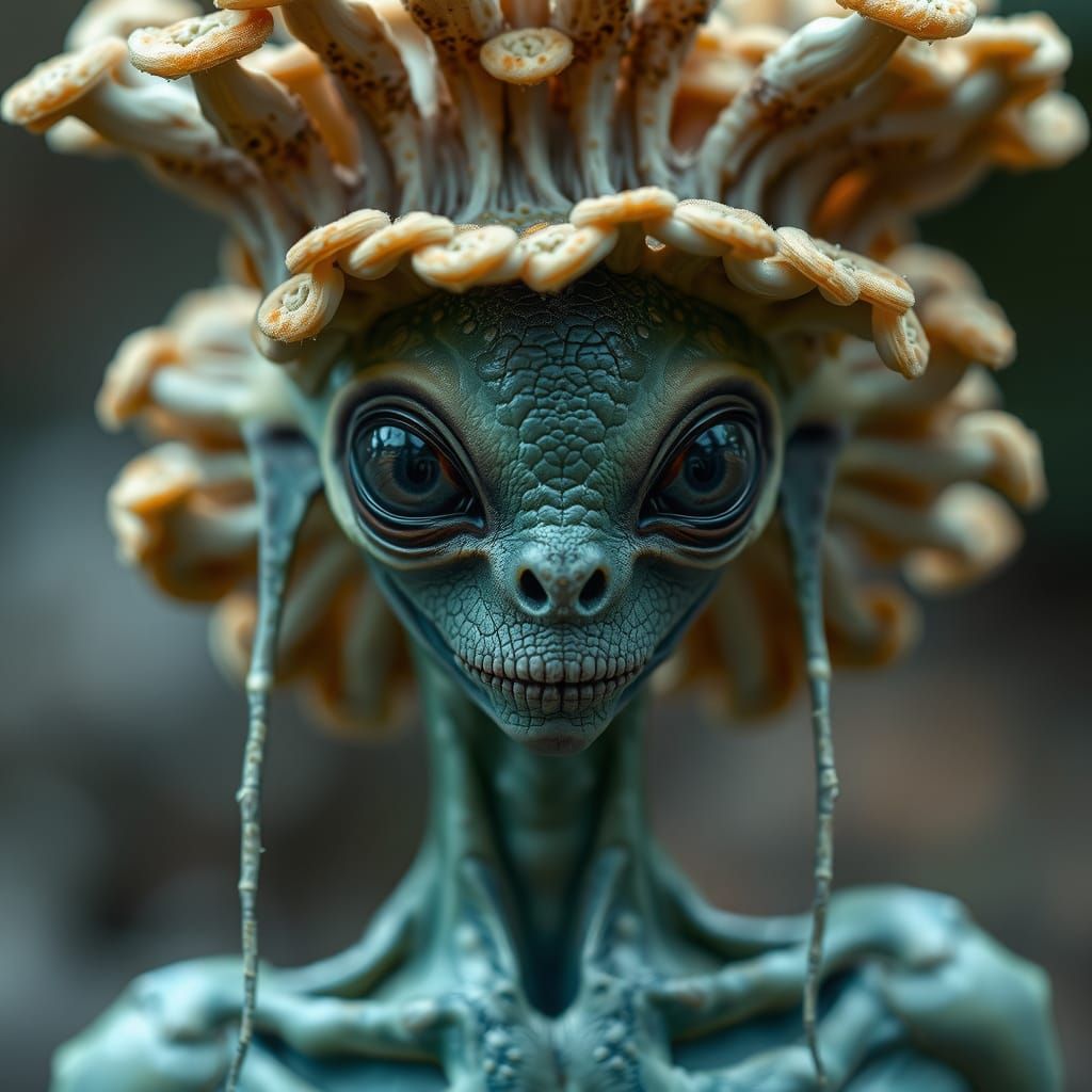 Alien Portrait with Fungi and Hyphae