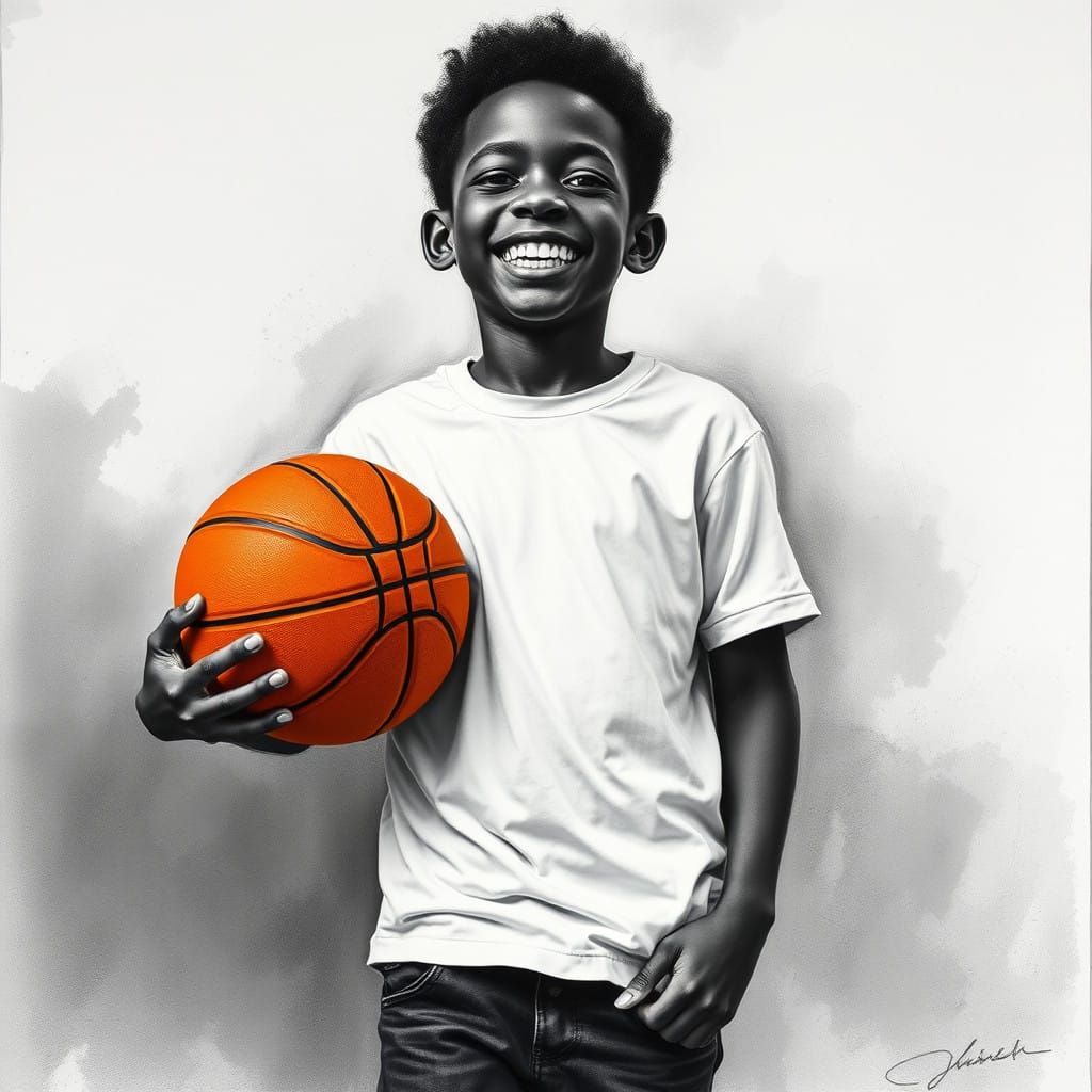 Vibrant Young Athlete in Charcoal Drawing Style