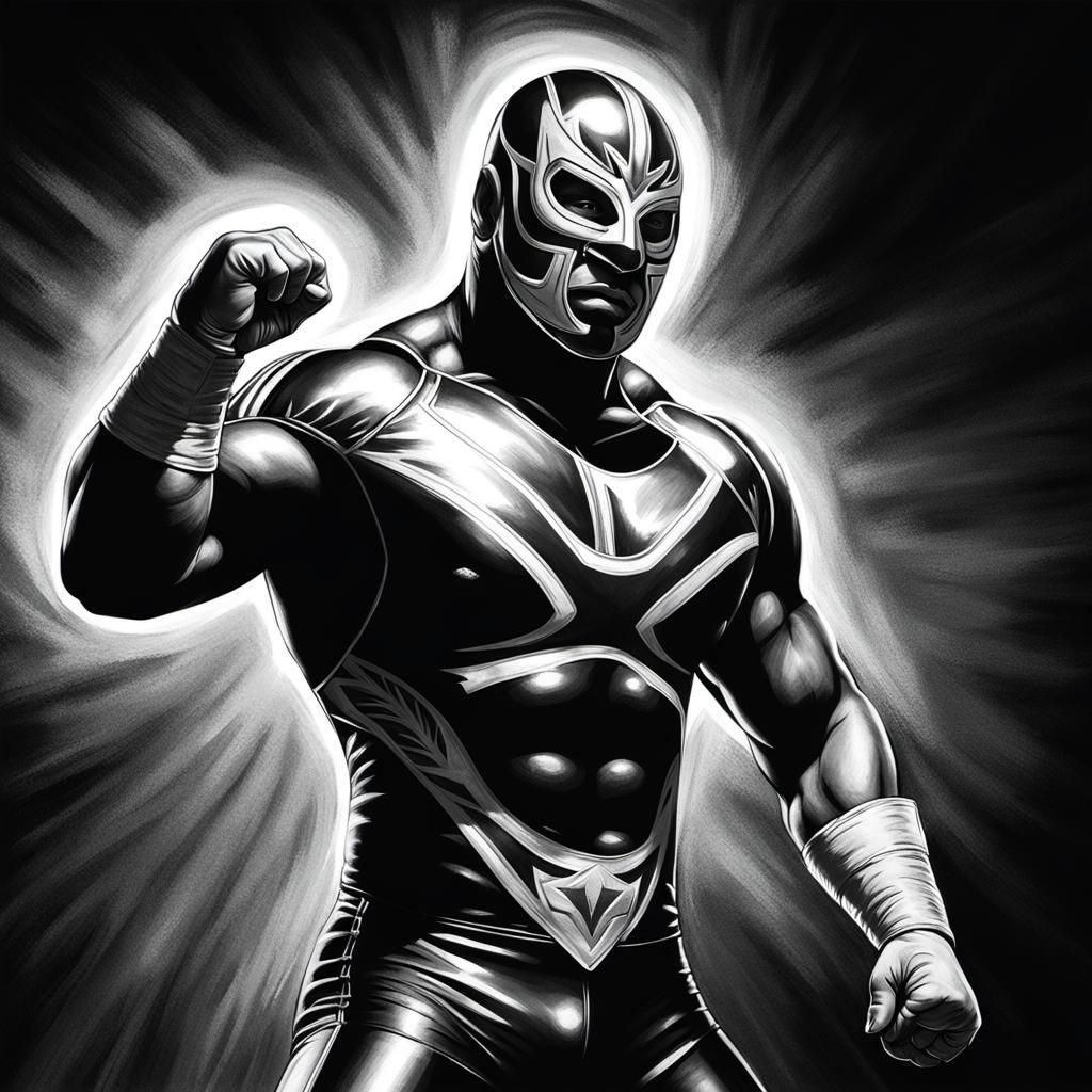 Monochrome Art of a Powerful Luchador Silhouette