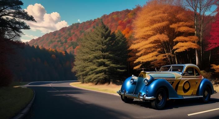 Vintage Cars Race on Autumn Parkway