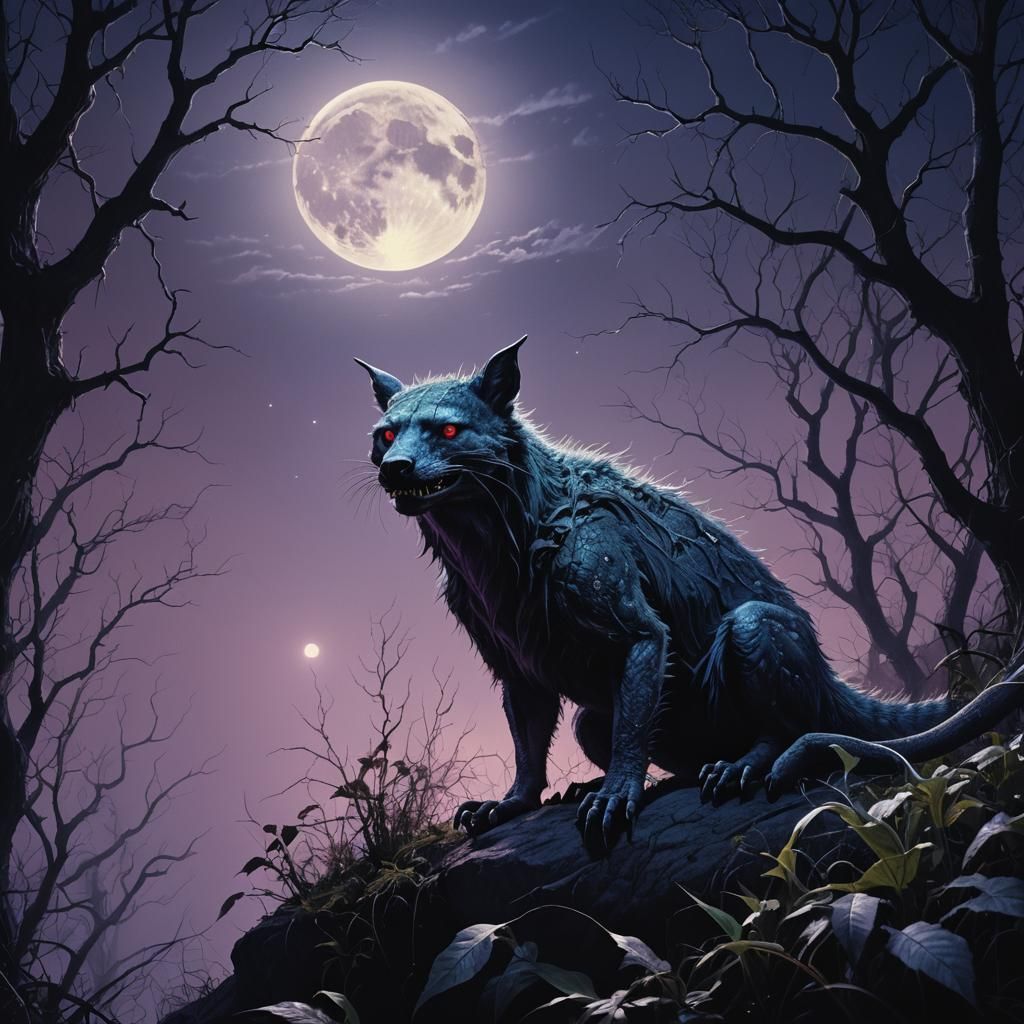 Chupacabra in Moonlight: Dark Fantasy Art