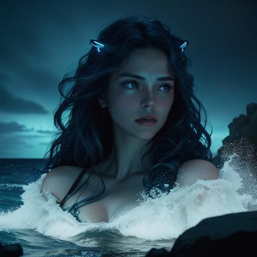 Bioluminescent Cyber Mermaid in Moody Cinematic Lighting