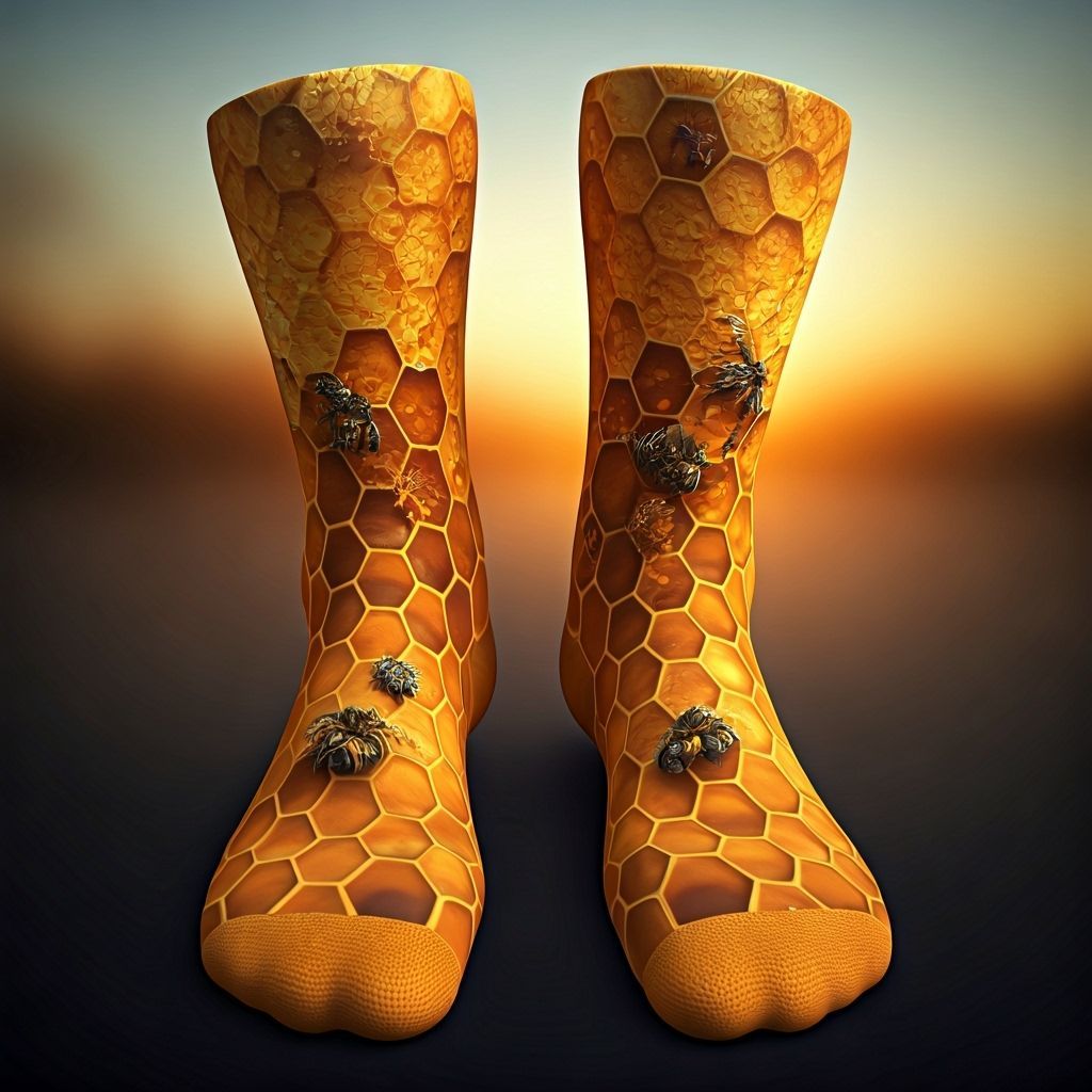 Honeycomb Stockings Filled with Honey, in 3D Render