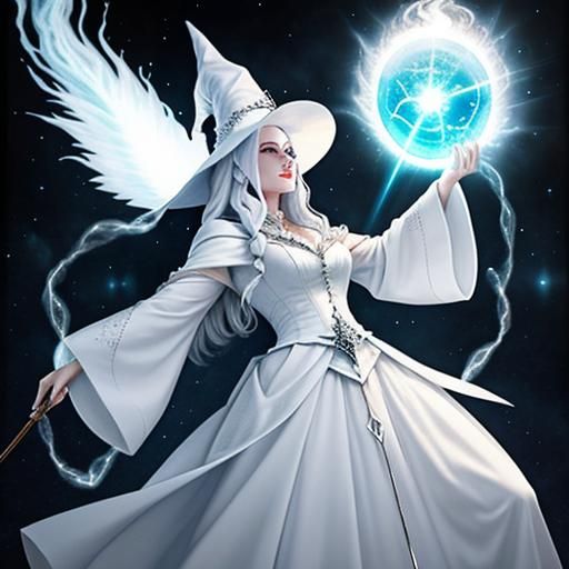 White Witch Casting Fire Spell: Hyperdetailed Masterpiece