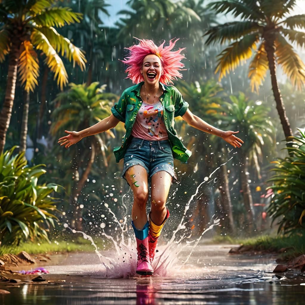 Vibrant Woman in Joyful Splash Art