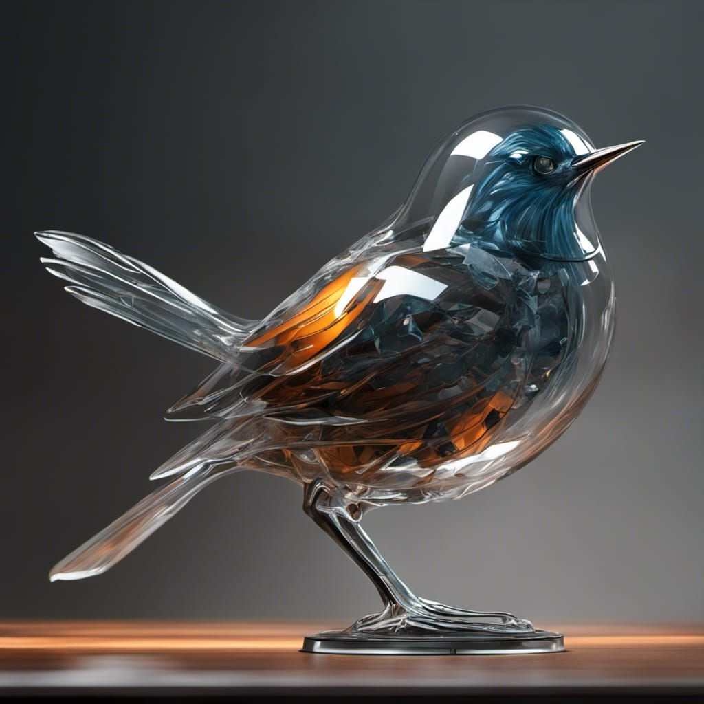 Intricate Glass Bird, Transparent Digital Art