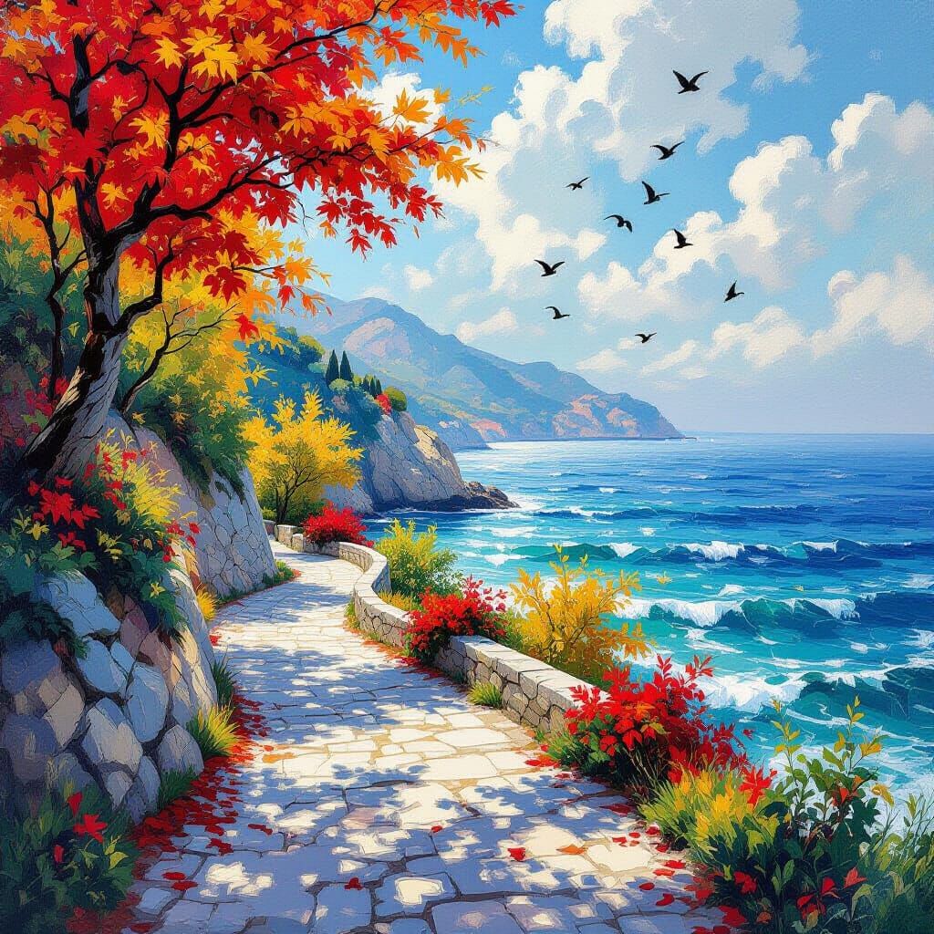 *Impressionistic oil on canvas, visible brush strokes, vibra...