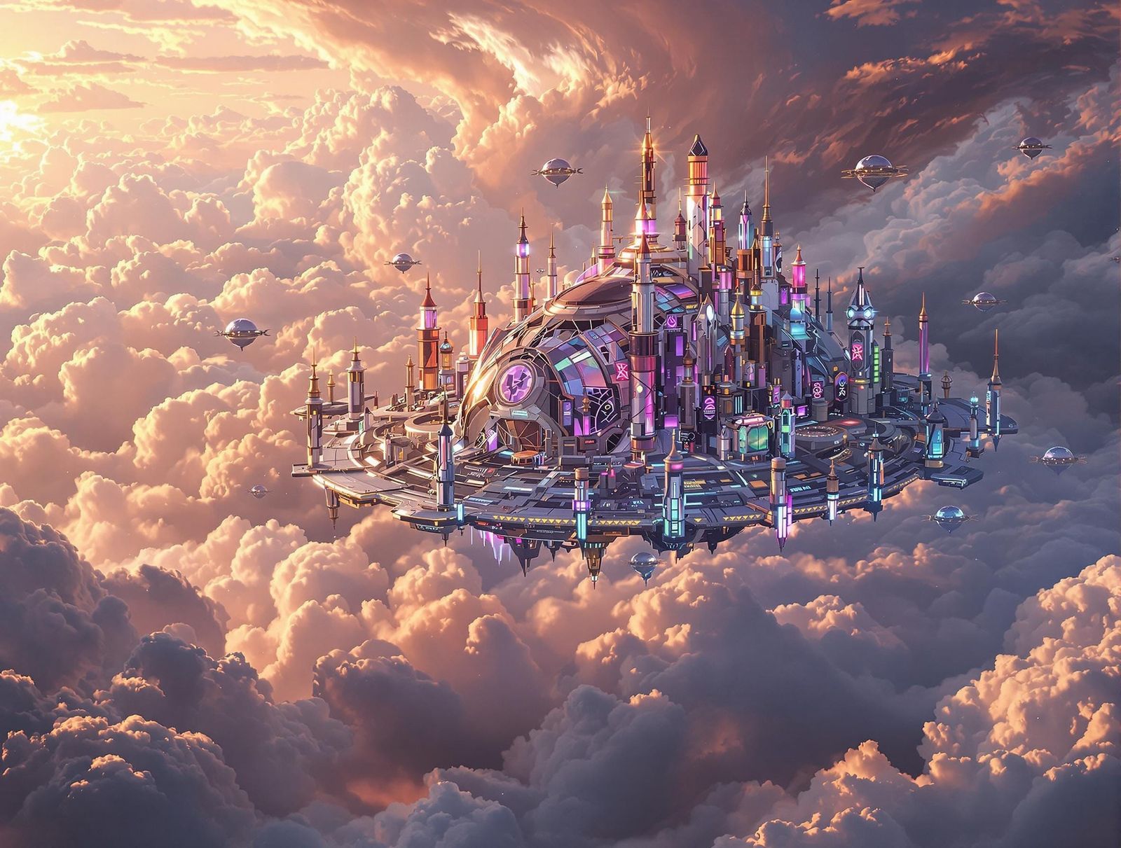 Cyberpunk Metropolis in Turbulent Clouds