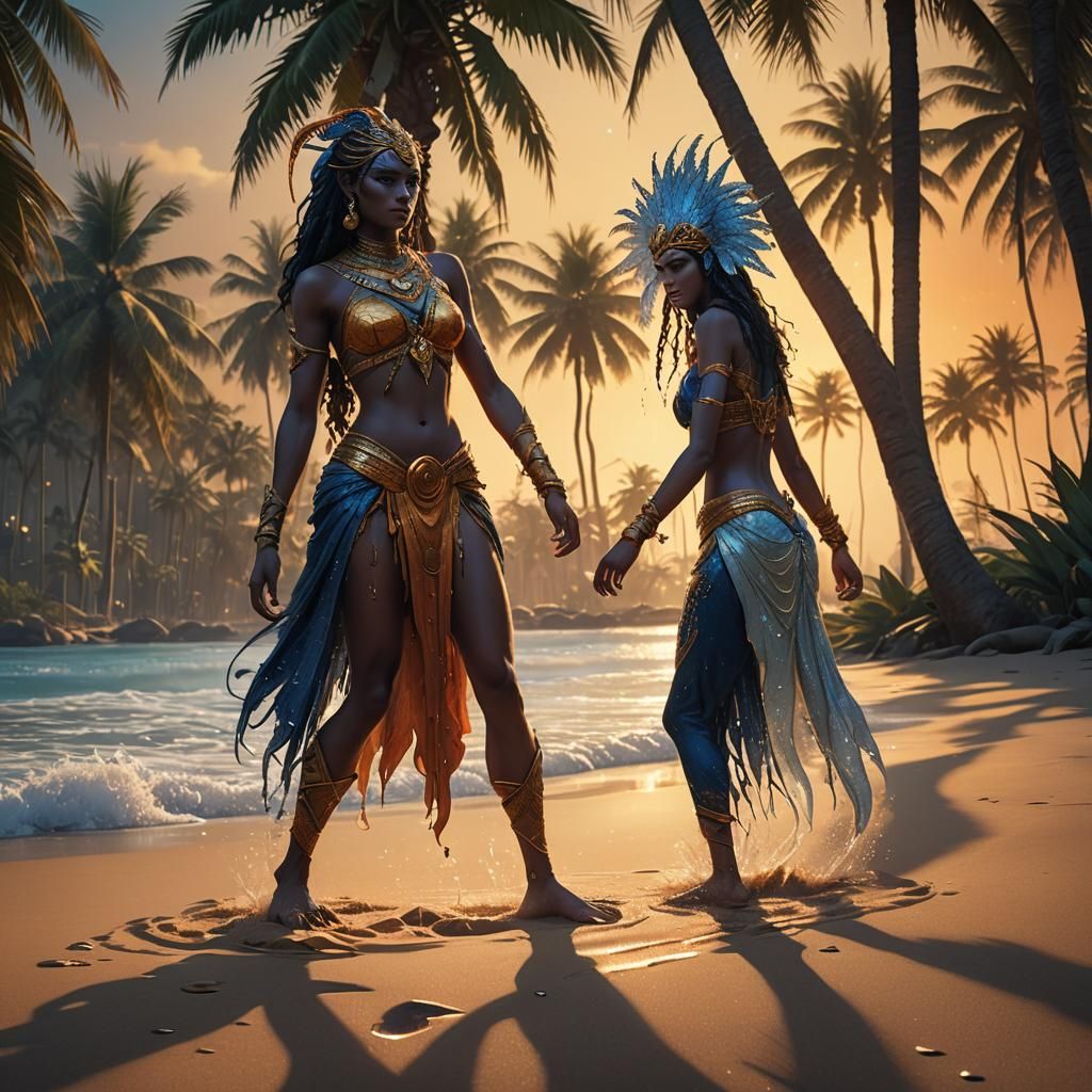 Water Djinn on Beach in Fantasy Matte Painting