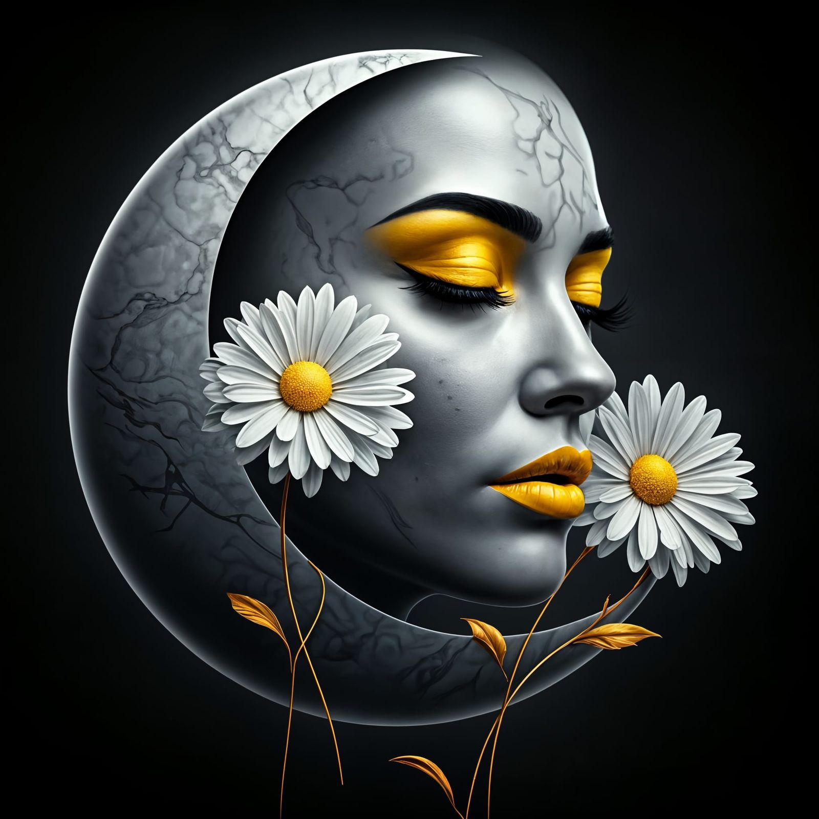 Celestial Woman: Surreal Crescent Moon Portrait in UHD