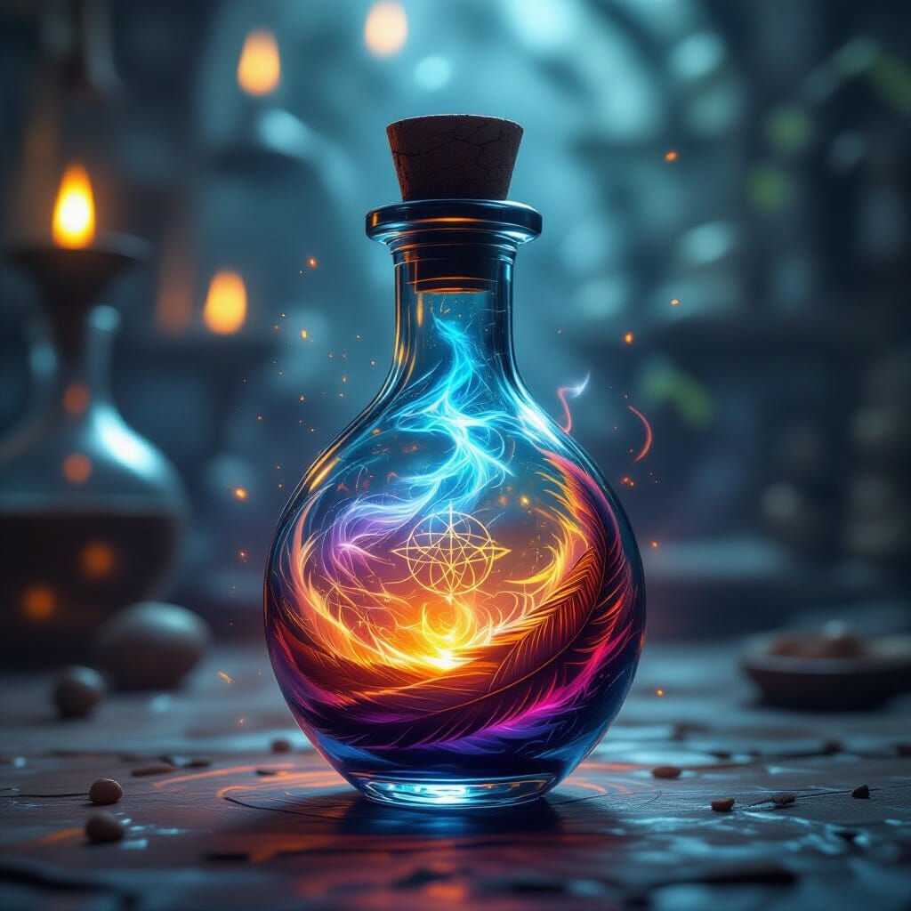 Mysterious Alchemical Vial Transformation, Fantasy Realism