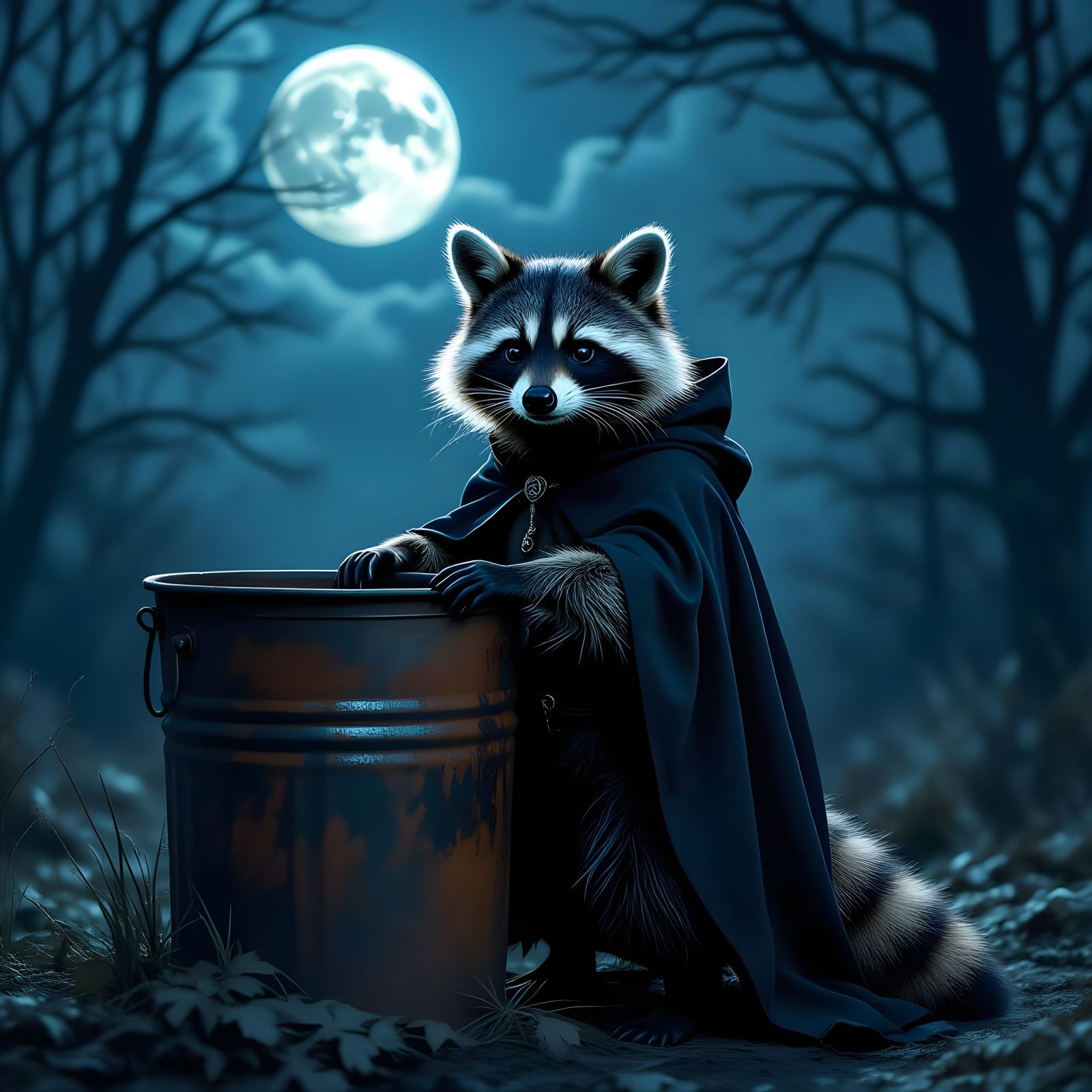 Raccoon Thief in Moonlight, Horror Illustration