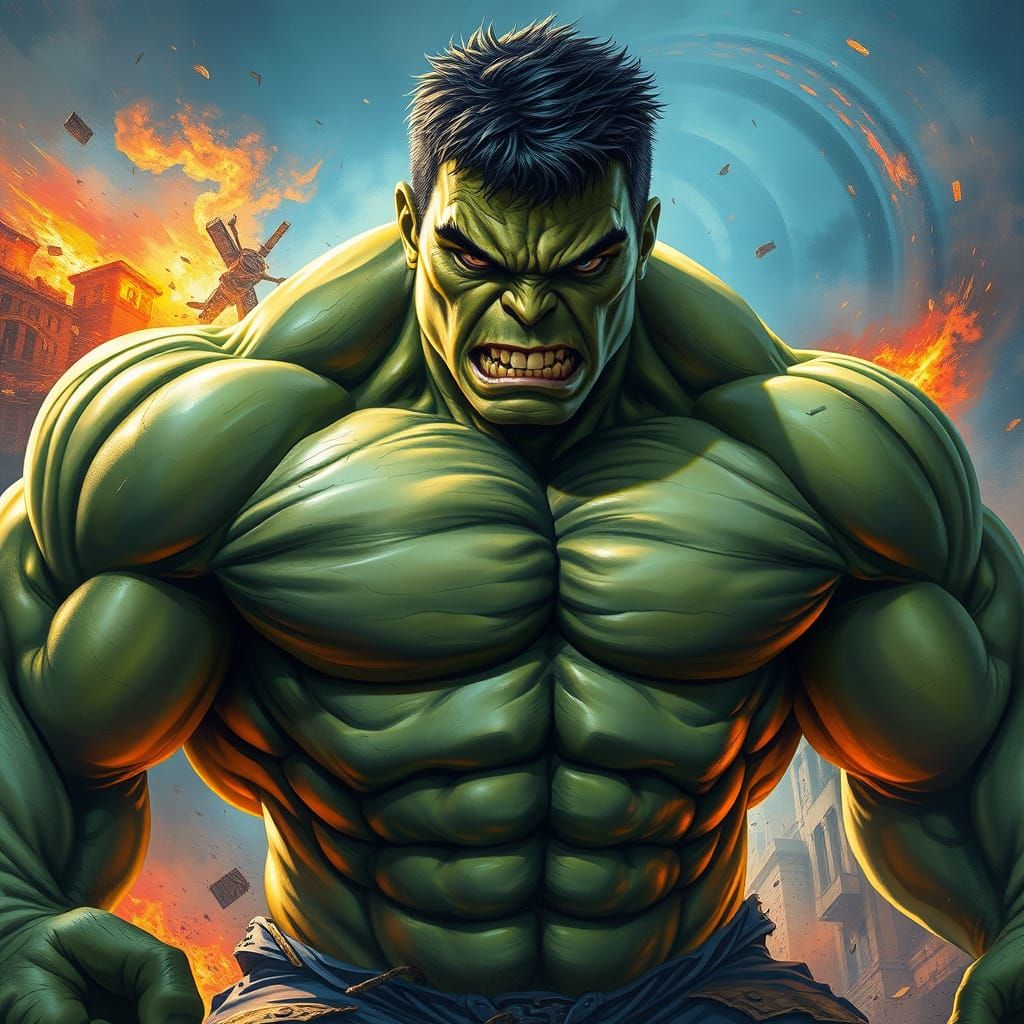 Hyperrealistic Hulk in Mid-Shot, with Swirling Vortex Backgr...