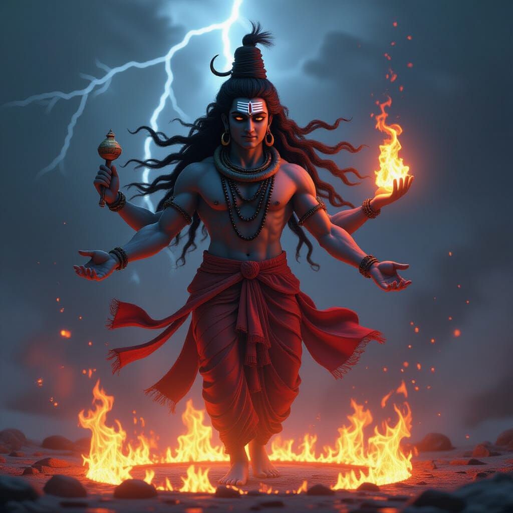Lord Shiva's Fiery Tandava Dance in Detailed 3D Render