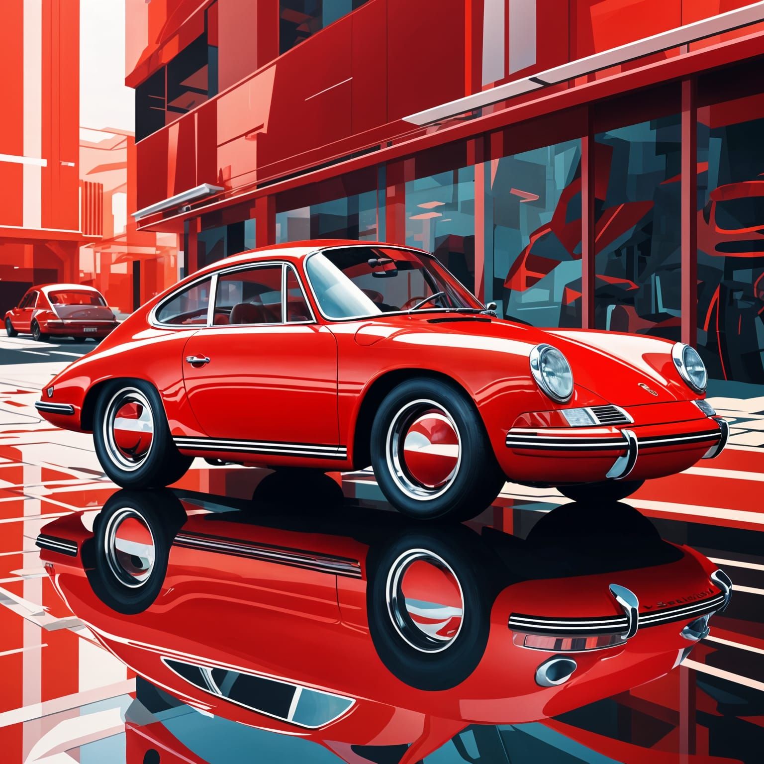 Red Porsche Sports Car in Vector Illustration