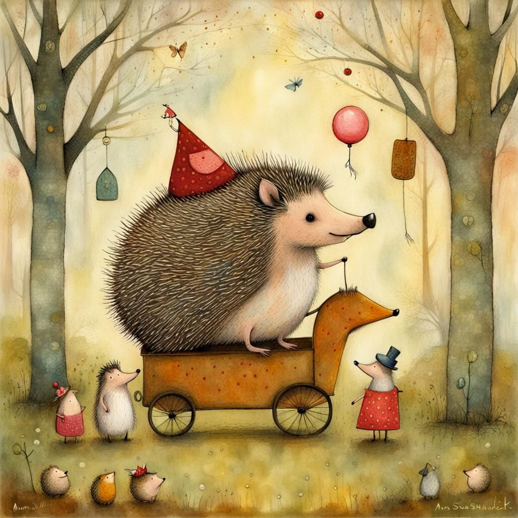 Whimsical Hedgehog and Friends in Storybook Style