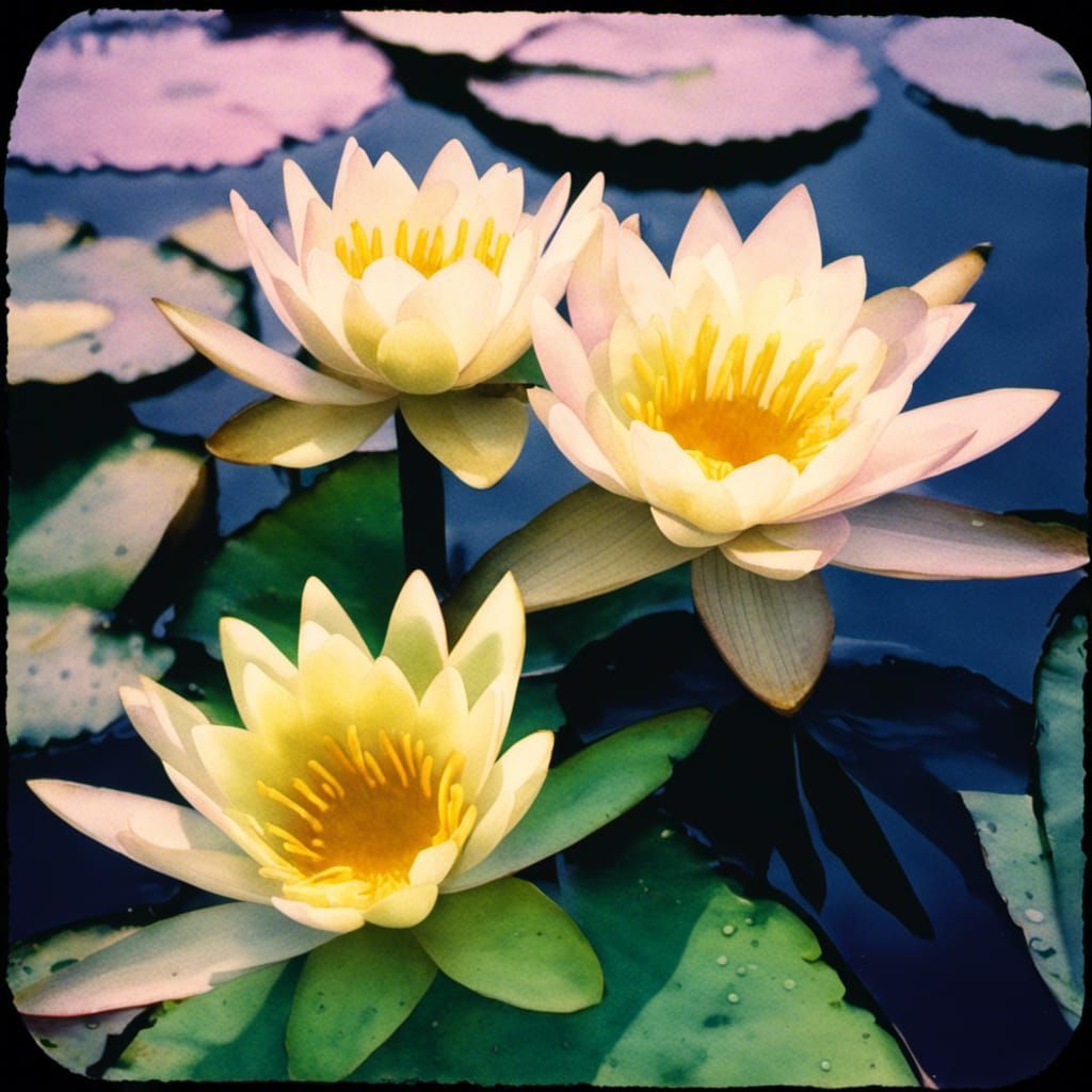 Macro Photograph of Water Lilies in Watercolor Style