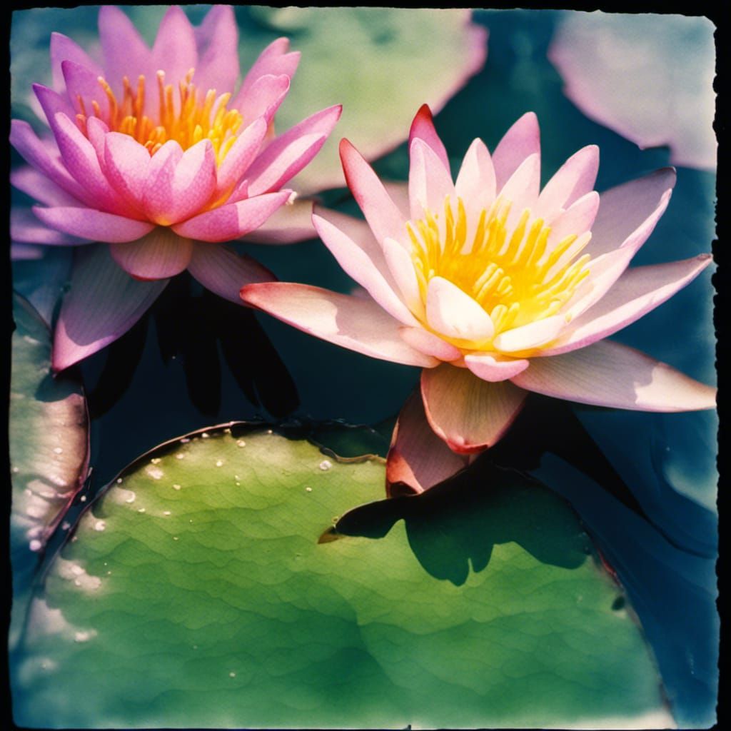 Macro Shot of Water Lilies in Watercolor Style
