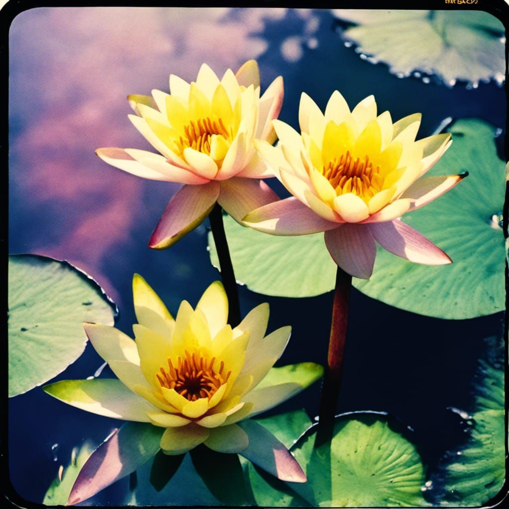 Macro Water Lilies in Watercolor Style