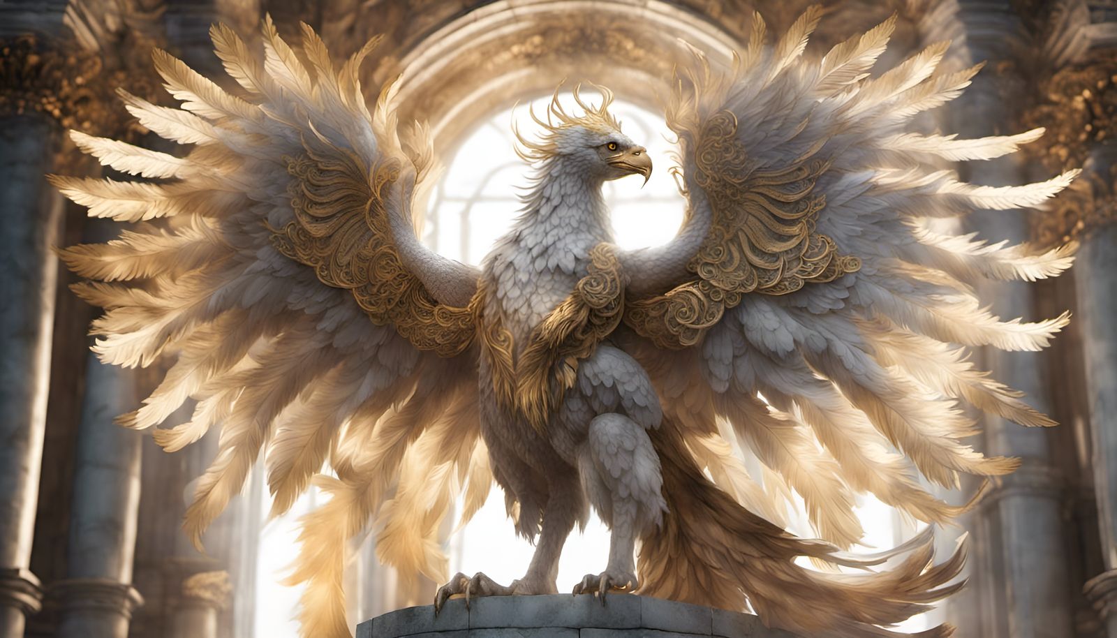 Ornate Griffin with Golden Wings in Fantasy Style