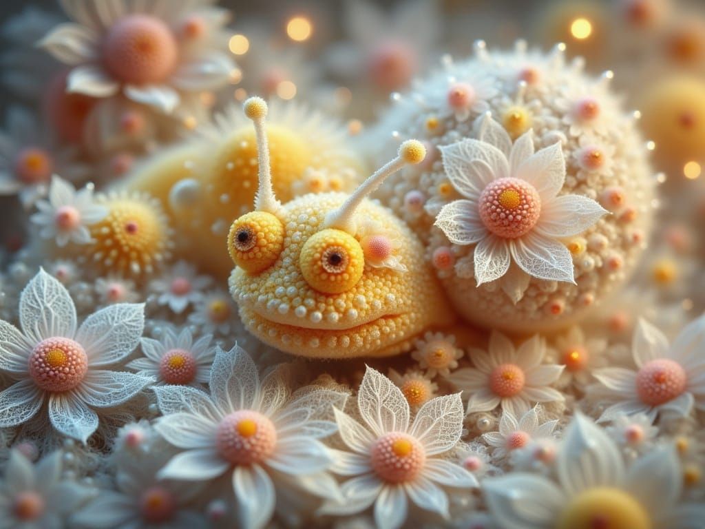 Enchanting Glass and Lace Snail in Whimsical Fantasy Style