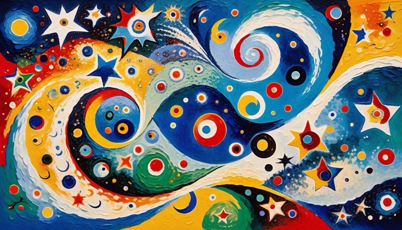 Abstract Expressionist Stars in Dreamlike Cosmic Whirlpools