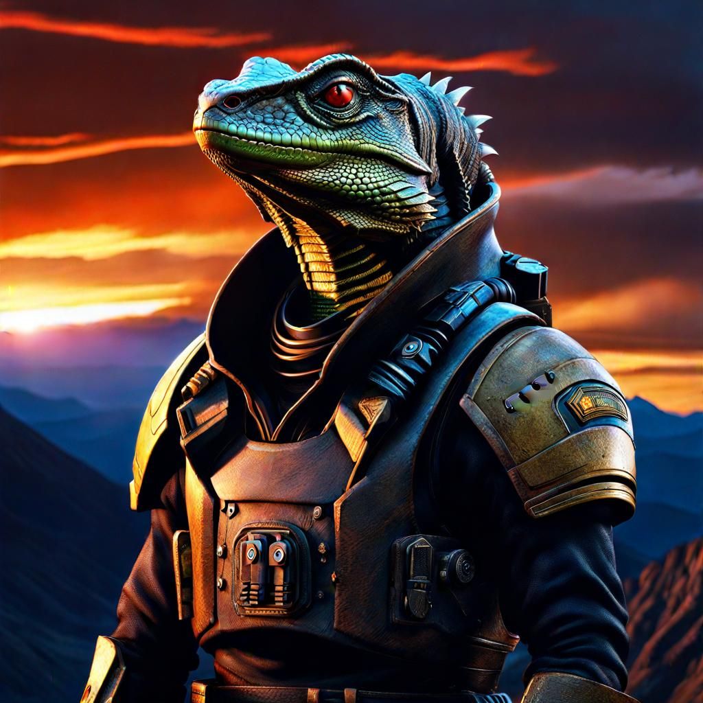 Alien Lizard Bounty Hunter Portrait on Alien Planet